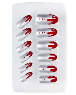 Bloody Metallic Fingernägel 12 St. -Halloween Make up Verkäufe bloody metallic fingernaegel bloody metallic fingernails halloween fingernaegel kuenstliche fingernaegel 36702 02