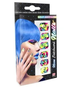 Bunte Neon 80er Jahre Fingernägel 12 St. -Halloween Make up Verkäufe bunte neon fingernaegel 80er jahre fingernaegel techno fingernaegel neoan patchwork fingernails 36711 03