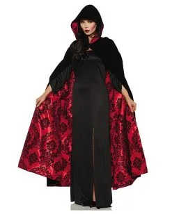 Deluxe Satin Samt Cape Schwarz/rot