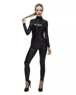 Schwarzer Kunstleder Catsuit