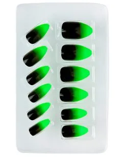 Stileto Fingernägel Schwarz / Neongrün 12 St. 6 Stileto Fingernägel Schwarz / Neongrün 12 St. -Halloween Make up Verkäufe stileto fingernaegel schwarz neongruen hexen fingernaegel stileto fingernails black neon green kostuemzubehoer 36692 02 2