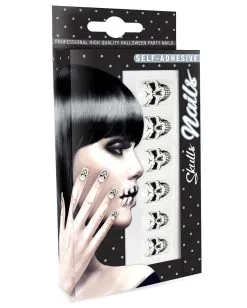 Totenkopf Fingernägel 12 St. -Halloween Make up Verkäufe totenschaedel fingernaegel schwarz weisse totenkopf fingernaegel skull fingernails self adhesiv 36693 03 1