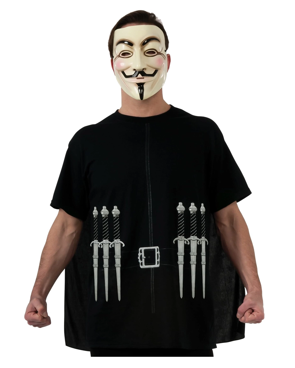 V For Vendetta T-Shirt Mit Cape & Maske 3 V For Vendetta T-Shirt Mit Cape & Maske